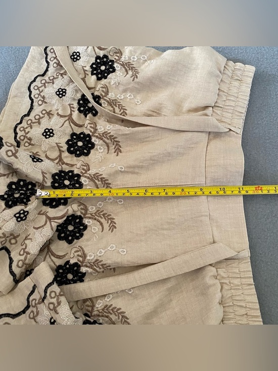 WREN New York Beige Floral Embroidered Shorts Lightweight High-Rise M - Picture 7 of 9